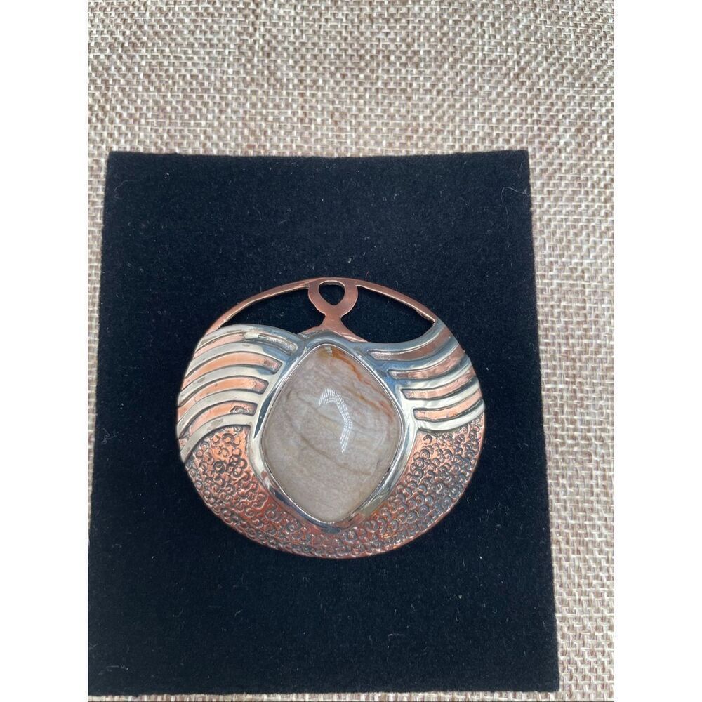 Artisan Copper & Silver-Tone Pendant with Polished Jasper Stone